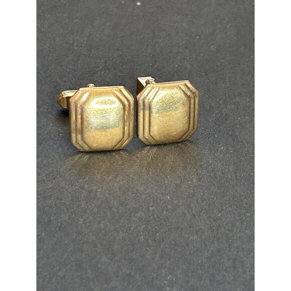 Swank Square Geometric Cufflinks Outlined Gold Tone Signed Cuff Links Vintage - Picture 2 of 7
